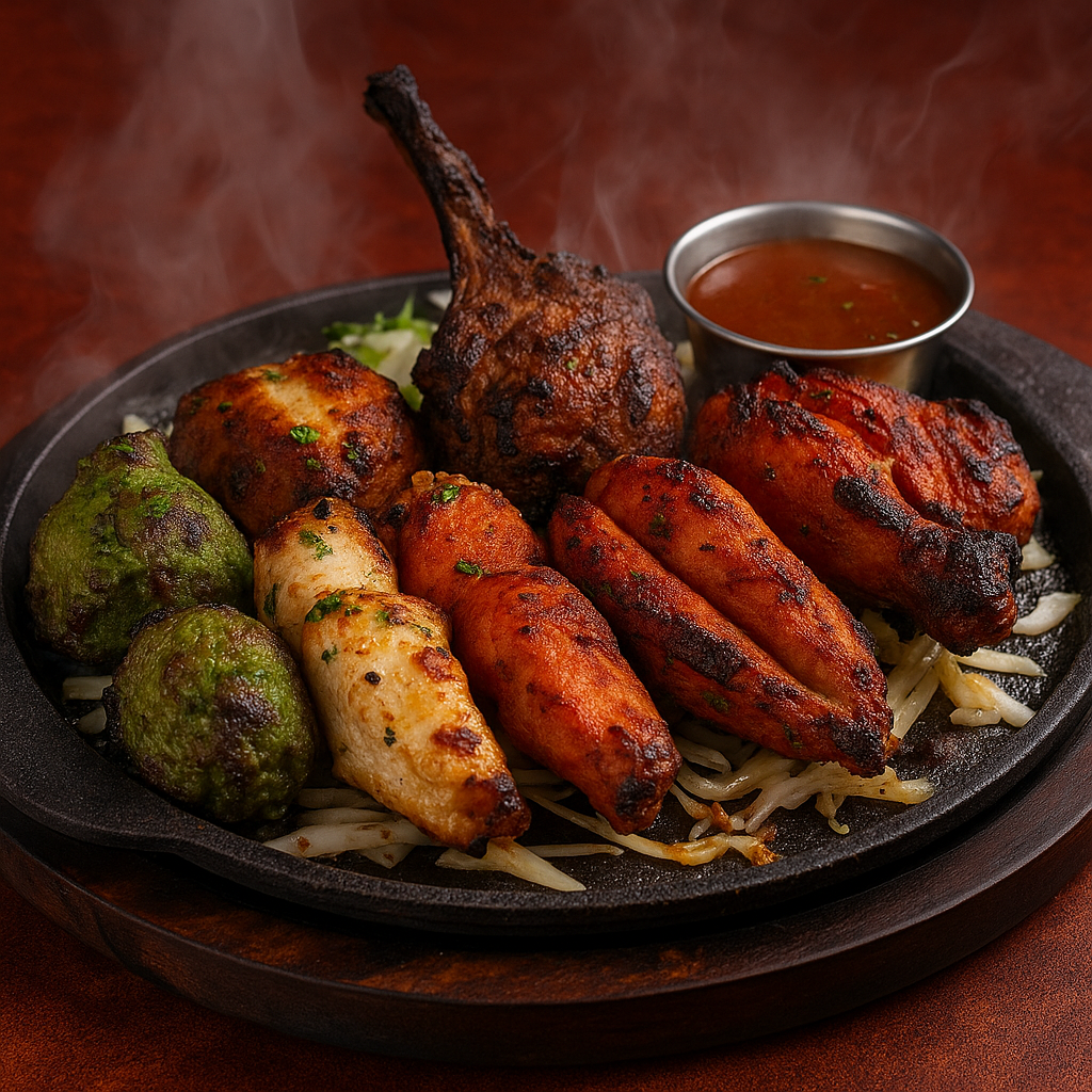 Tandoori Platter (2 Chicken Tikka, 2 Malai Chicken Tikka, 2 Hariyali Chicken Tikka, 1 Lamb Chop, 1 Tandoori Chicken)